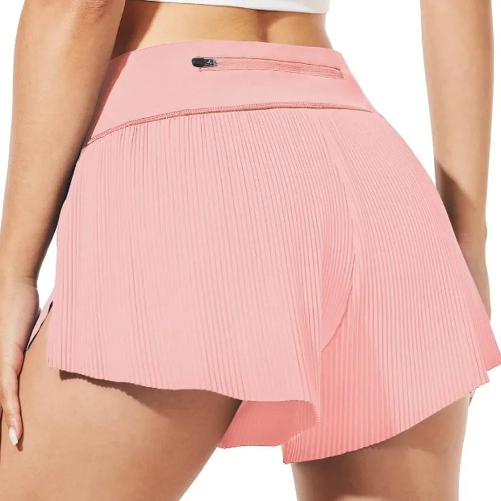 Casei Women’s pleated light pink active shorts with built in underwear M NWT